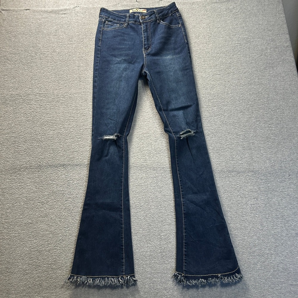 LEV Jeans Flare Jeans Womens Size 7 Distressed Raw Hem Y2K Dark Wash Denim Pants